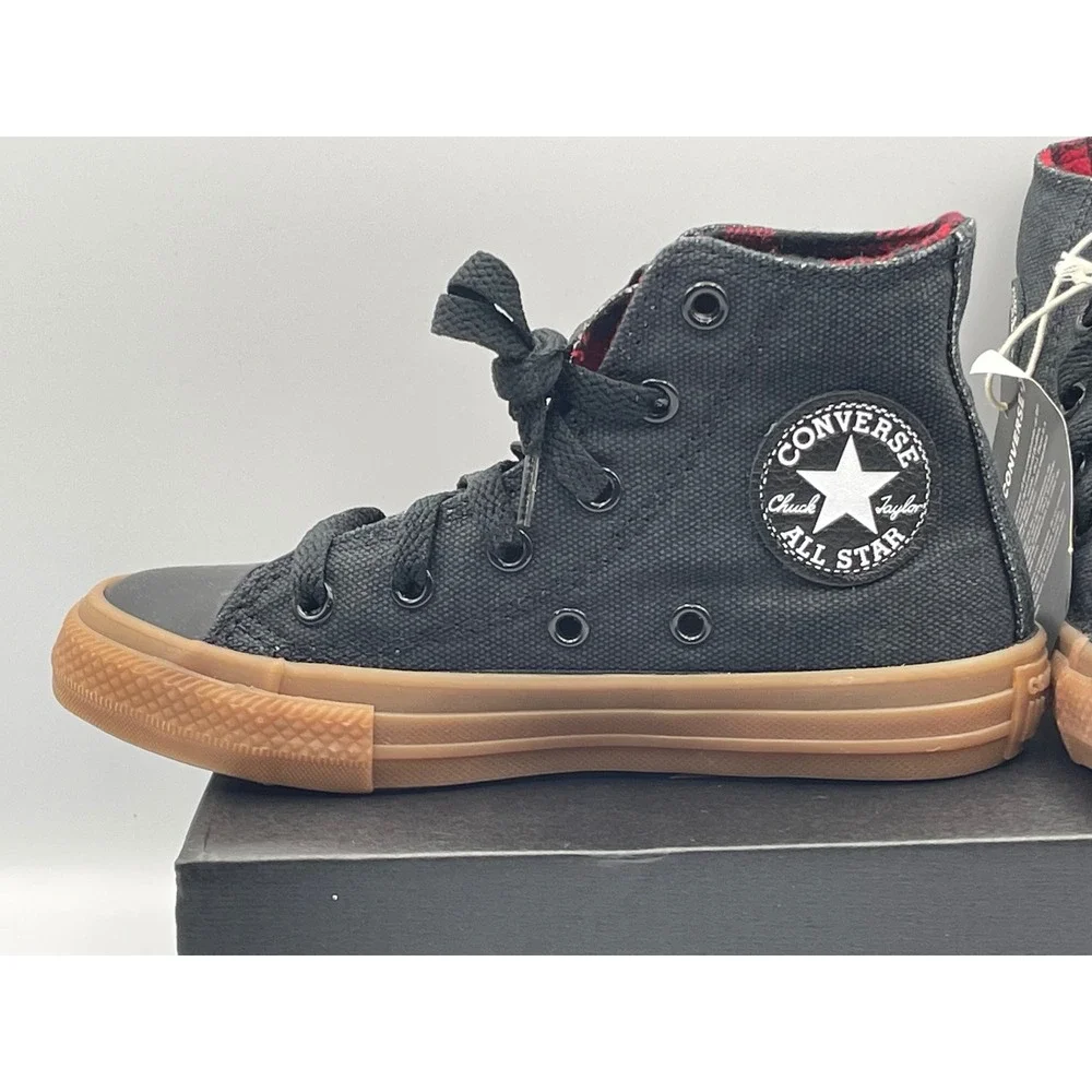 Converse Chuck Taylor All Star High Top Youth 12 Black Plaid Lining A12436C Gum